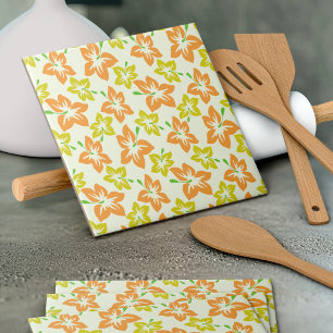 Yellow Hibiscus, Orange Hibiscus, Flowers Pattern Tile