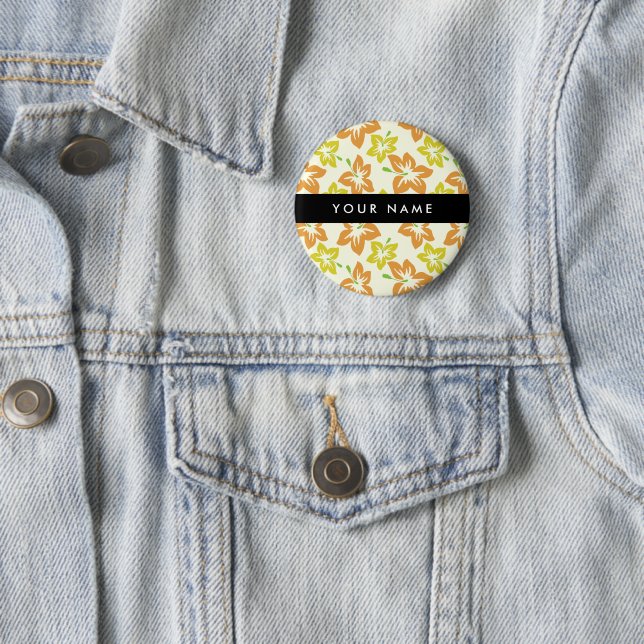 Yellow Hibiscus, Orange Hibiscus, Your Name 2 Inch Round Button (In Situ)