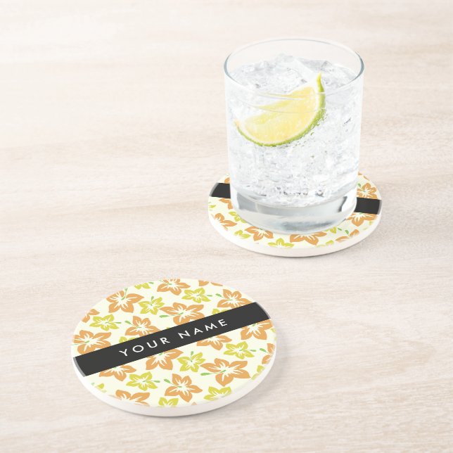 Yellow Hibiscus, Orange Hibiscus, Your Name Coaster (Side)