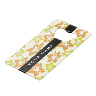 Yellow Hibiscus, Orange Hibiscus, Your Name Credit Card Bottle Opener