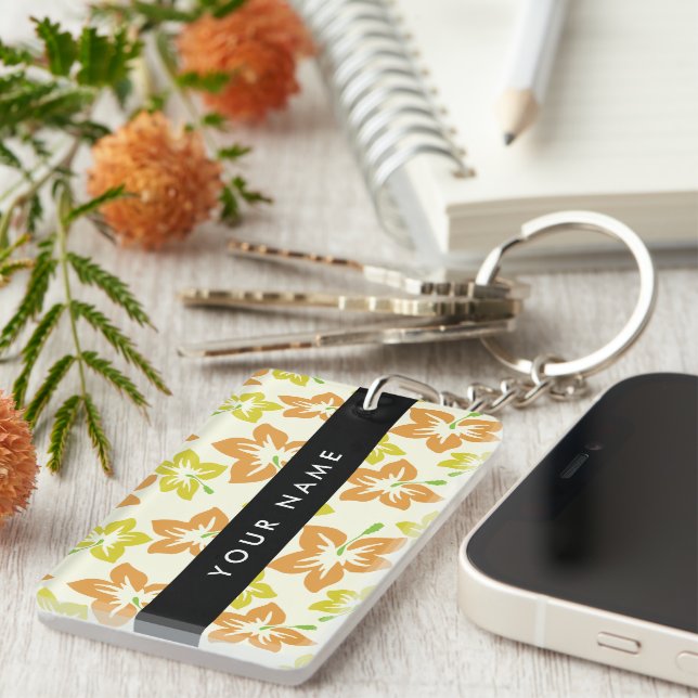 Yellow Hibiscus, Orange Hibiscus, Your Name Keychain (Front Right)