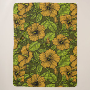 Yellow hibiscus sherpa blanket
