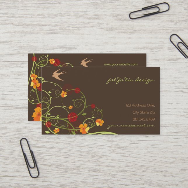 Yellow Hibiscus & Swallows Elegant Floral Garden Business Card (Front/Back In Situ)