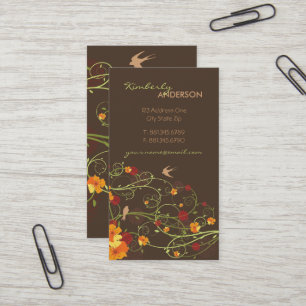 Yellow Hibiscus & Swallows Elegant Floral Garden Business Card