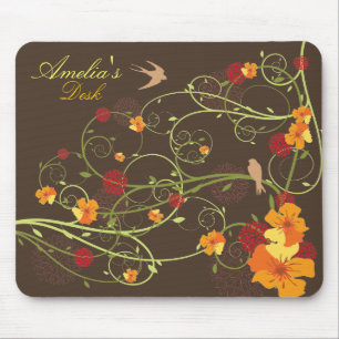 Yellow Hibiscus & Swallows Elegant Floral Garden Mouse Pad