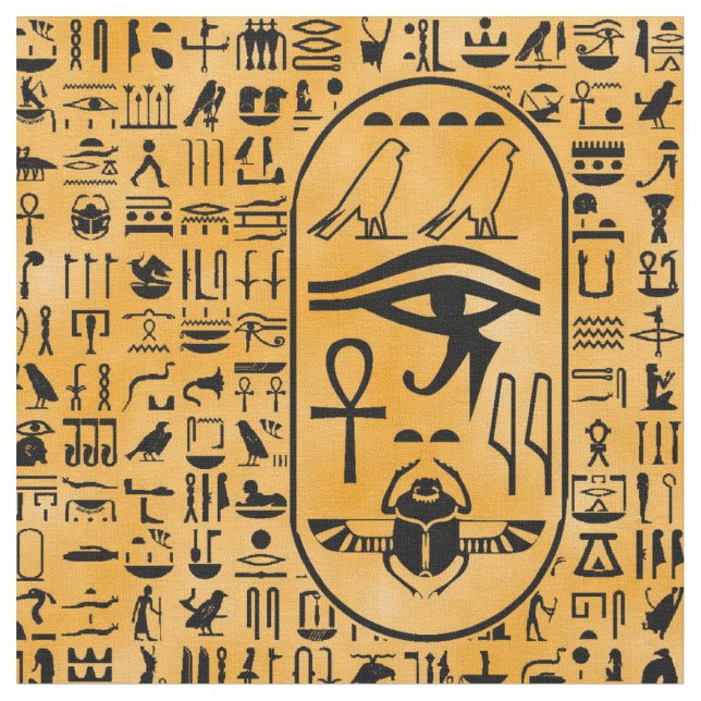 Yellow Hieroglyphics Fabric (Close Up)