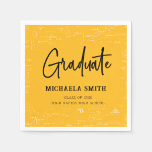 Yellow High School Math Graduate Party Napkin