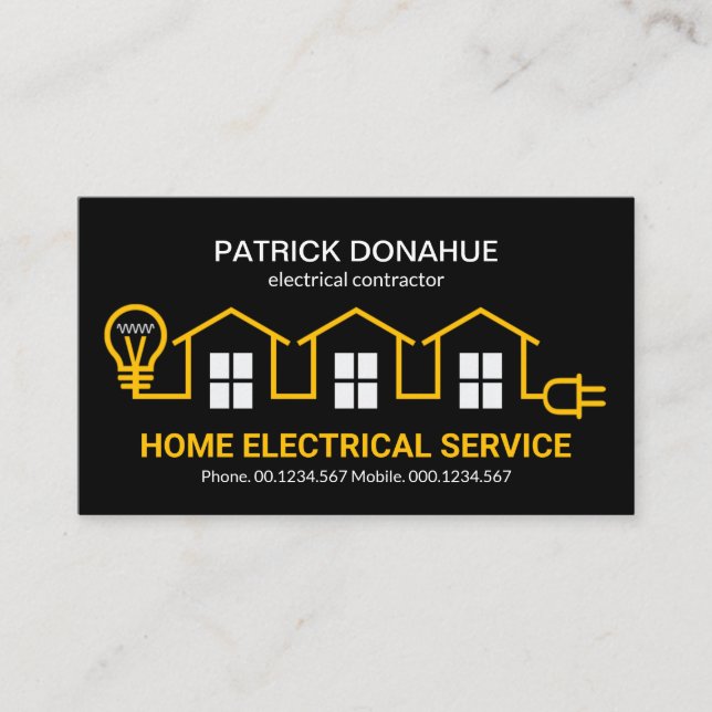 Yellow Home Electrical Wiring Circuit Electrician  Business Card (Front)