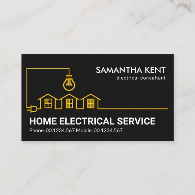 Yellow Home Electrical Wiring Circuit Electrician Business Card (Front)