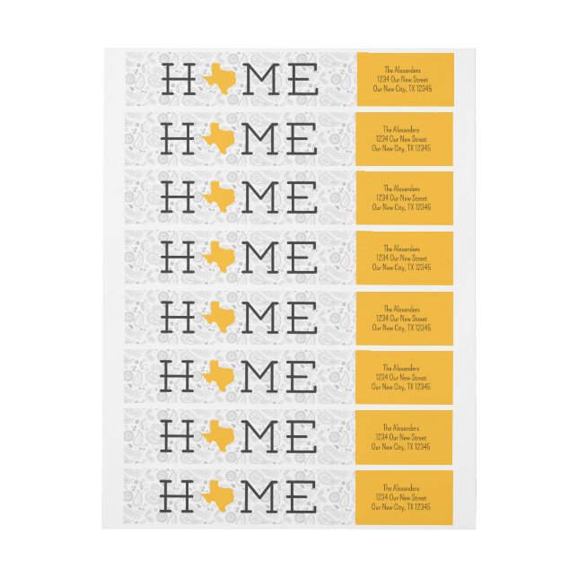 Yellow HOME Texas Wrap Around Label (Sheet)