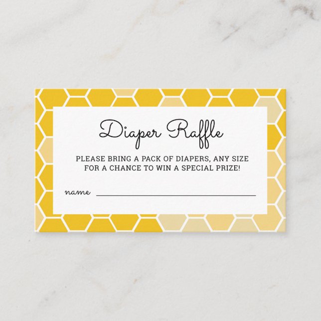 Yellow Honey Bee Baby Shower Diaper Raffle Tickets Enclosure Card (Front)