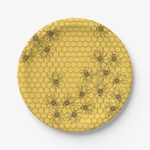 Yellow Honey Bee & Honeycomb Paper Plates