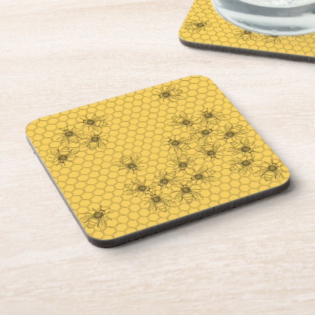 Yellow Honey Bee & Honeycomb Plastic Coaster (Left Side)
