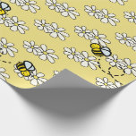 Yellow Honey Bee & White Daisy Pattern Wrapping Paper<br><div class="desc">This cute wrapping paper features a light mustard yellow background with patterns of honey / bumble bees and white daisies. Change the background colour and personalize for your needs. You can find more matching products at my store.</div>