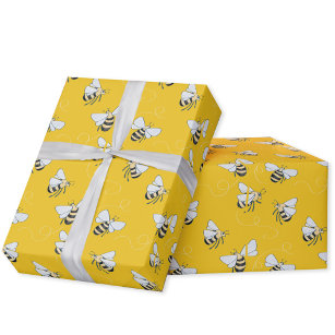 Yellow Honey Bee Wrapping Paper
