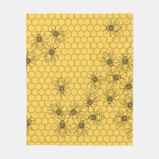 Yellow Honey Bees & Honeycombs Fleece Blanket (Front)
