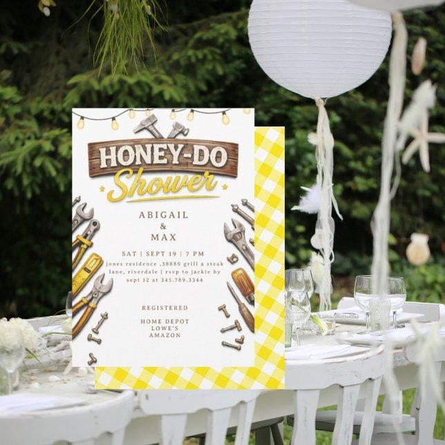 Yellow Honey Do Couples Tools Bridal Shower Invitation (Creator Uploaded)