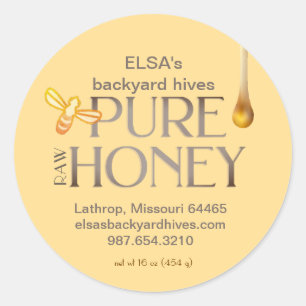 Yellow Honey drip Label with Bee