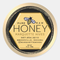 Yellow Honey Hexagon Label Bees Grunge Gold Border