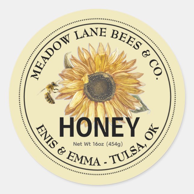Yellow Honey Label with Sunflower and Honeybee (Front)
