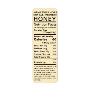 Yellow Honey Nutrition Facts Return Address Label
