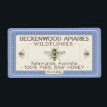 Yellow Honeybee Honey Label Apiary Blue Border<br><div class="desc">Label your own honey, candles, beeswax and more with this vintage black and yellow honeybee sticker with blue border. Personalize with your apiary business name at the top and add in your location or address below. You can edit the descriptive text to match your product or keep it general to...</div>