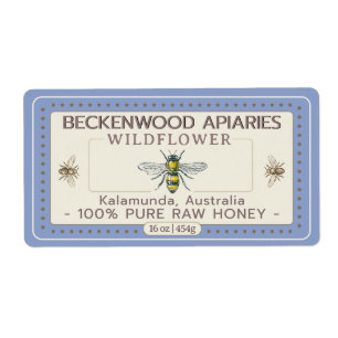 Yellow Honeybee Honey Label Apiary Blue Border