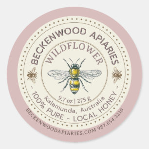 Yellow Honeybee Honey Label Beekeeper Rose Border