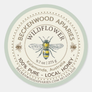 Yellow Honeybee Honey Label Beekeeper Sage Border