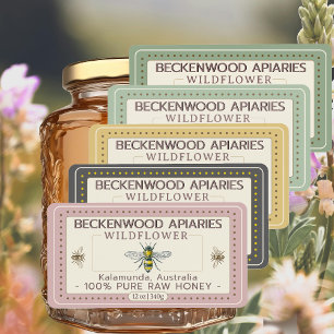 Yellow Honeybee Honey Label Forest Green Border