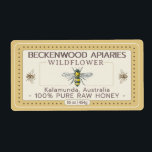 Yellow Honeybee Honey Label Goldenrod Border<br><div class="desc">Label your own honey, candles, beeswax and more with this vintage black and yellow honeybee sticker with a goldenrod-coloured border. Personalize with your apiary business name at the top and add in your location or address below. You can edit the descriptive text to match your product or keep it general...</div>