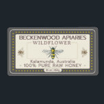 Yellow Honeybee Honey Label Grey Border<br><div class="desc">Label your own honey, candles, beeswax and more with this vintage black and yellow honeybee sticker with a dark grey border. Personalize with your apiary business name at the top and add in your location or address below. You can edit the descriptive text to match your product or keep it...</div>
