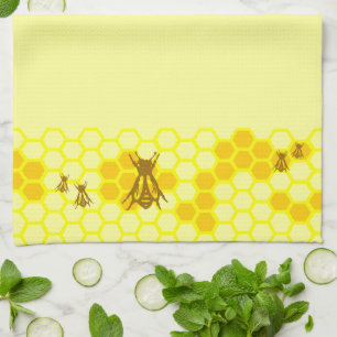 Yellow Honeybee Honeycomb Kitchen Towel