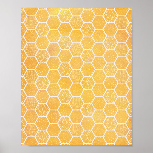 Yellow Honeycomb Geometric Art Poster (Front)