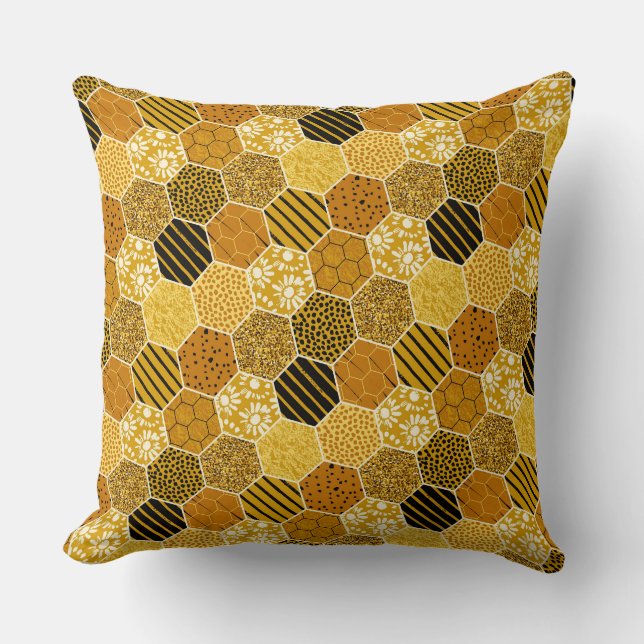 Yellow Honeycomb Pattern Throw Pillow (Front)