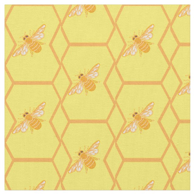 Yellow honeycomb with honey bees fabric (Close Up)