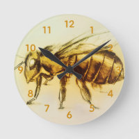 Yellow Hornet Bee Round Clock, Realistic Sketch