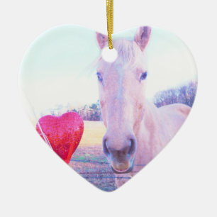 Yellow Horse and Red Heart Ceramic Ornament