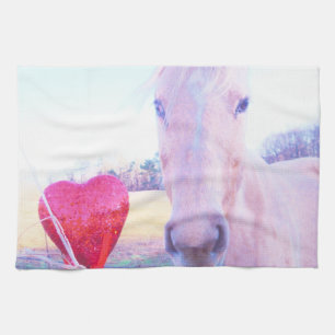 Yellow Horse and Red  Heart Kitchen Towel