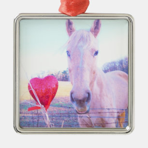 Yellow Horse and Red Heart Metal Ornament