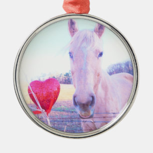 Yellow Horse and Red Heart Metal Ornament
