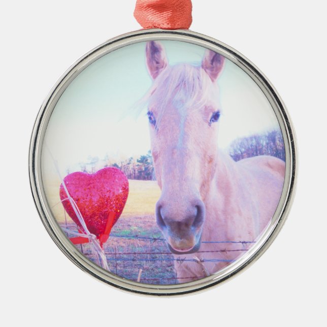 Yellow Horse and Red  Heart Metal Ornament (Front)