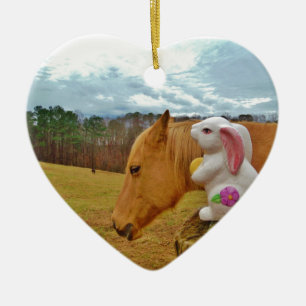 Yellow Horse, Spring Rabbit Ceramic Ornament