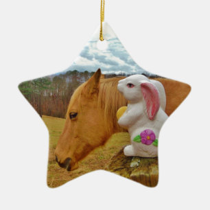 Yellow Horse, Spring Rabbit Ceramic Ornament