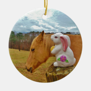 Yellow Horse, Spring Rabbit Ceramic Ornament