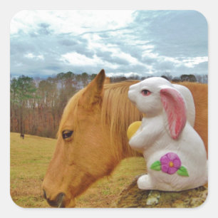 Yellow Horse, Spring Rabbit Square Sticker