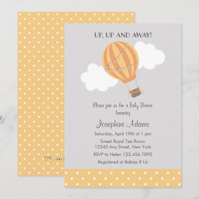 Yellow Hot Air Balloon Baby Shower Invitation (Front/Back)