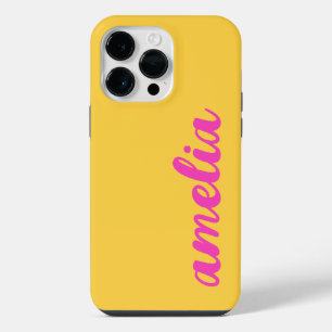 Yellow hot pink name bold script colourful iPhone 14 pro max case