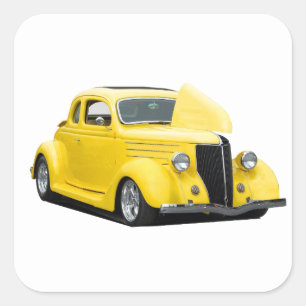 yellow hot-rod car square sticker