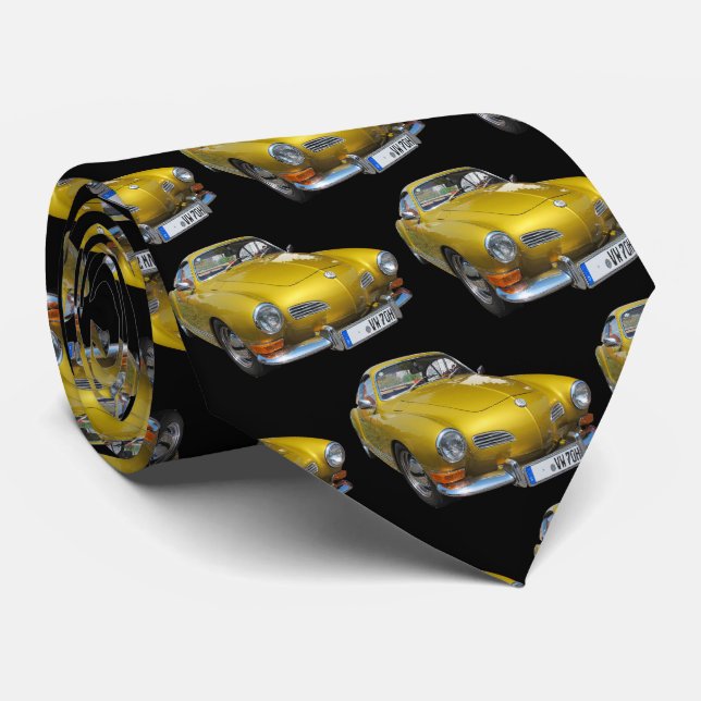 Yellow Hotrod 1940s Car Pattern Tie (Rolled)